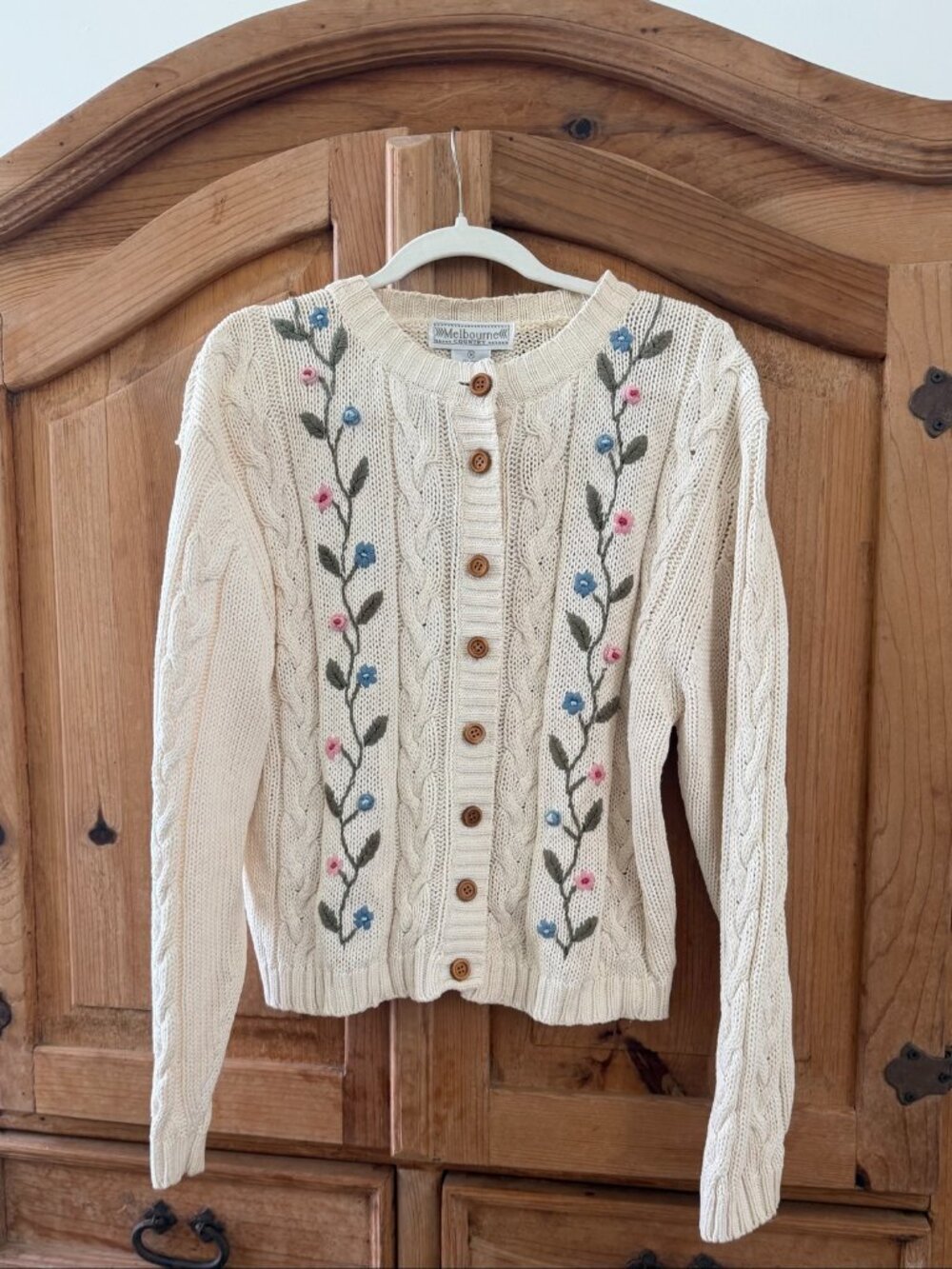 Vintage Melbourne Country Cream Embroidered Cardigan Womens M